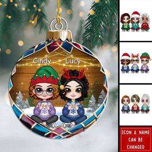 Personalized Christmas Besties Winter View Ornament - Gift For Grandmom, Mom, Best Friend