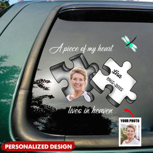 A Piece My Heart Lives In Heaven - Personalized Decal, Memorial Gift For Loss Of Loved One