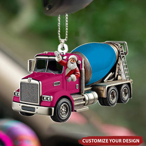 Personalized Cement Mixer Santa Shaped Car Ornament, Cement Mixer Lover Gift