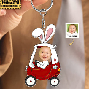 Custom Funny Face Bunny Easter Car Gift - Personalized Photo Easter Keychain