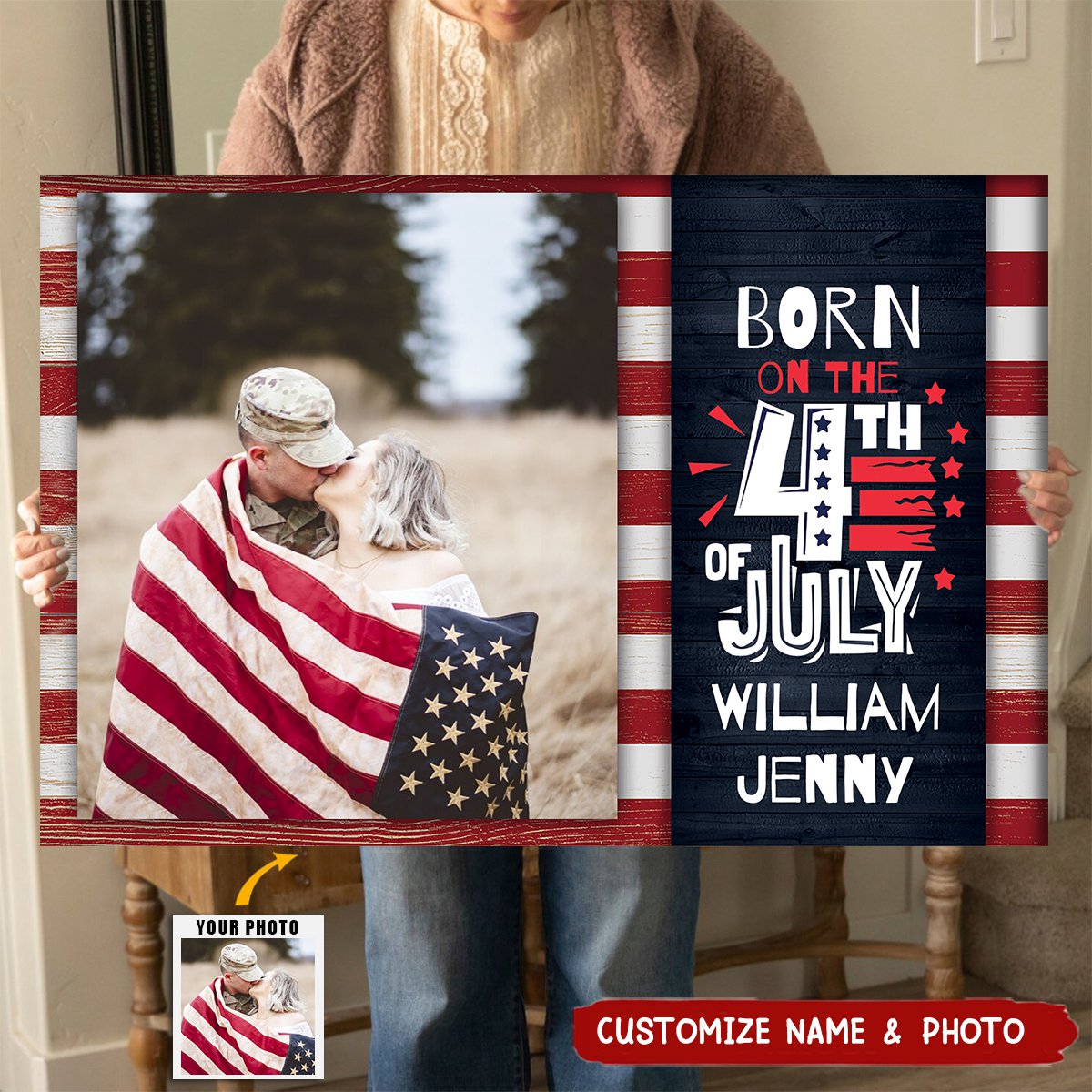 Stripes Born On The 4th of July Family Personalized Poster