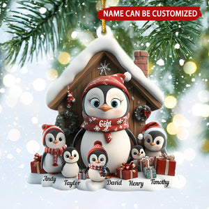 Cute Penguin With Kids Personalized Christmas Ornament