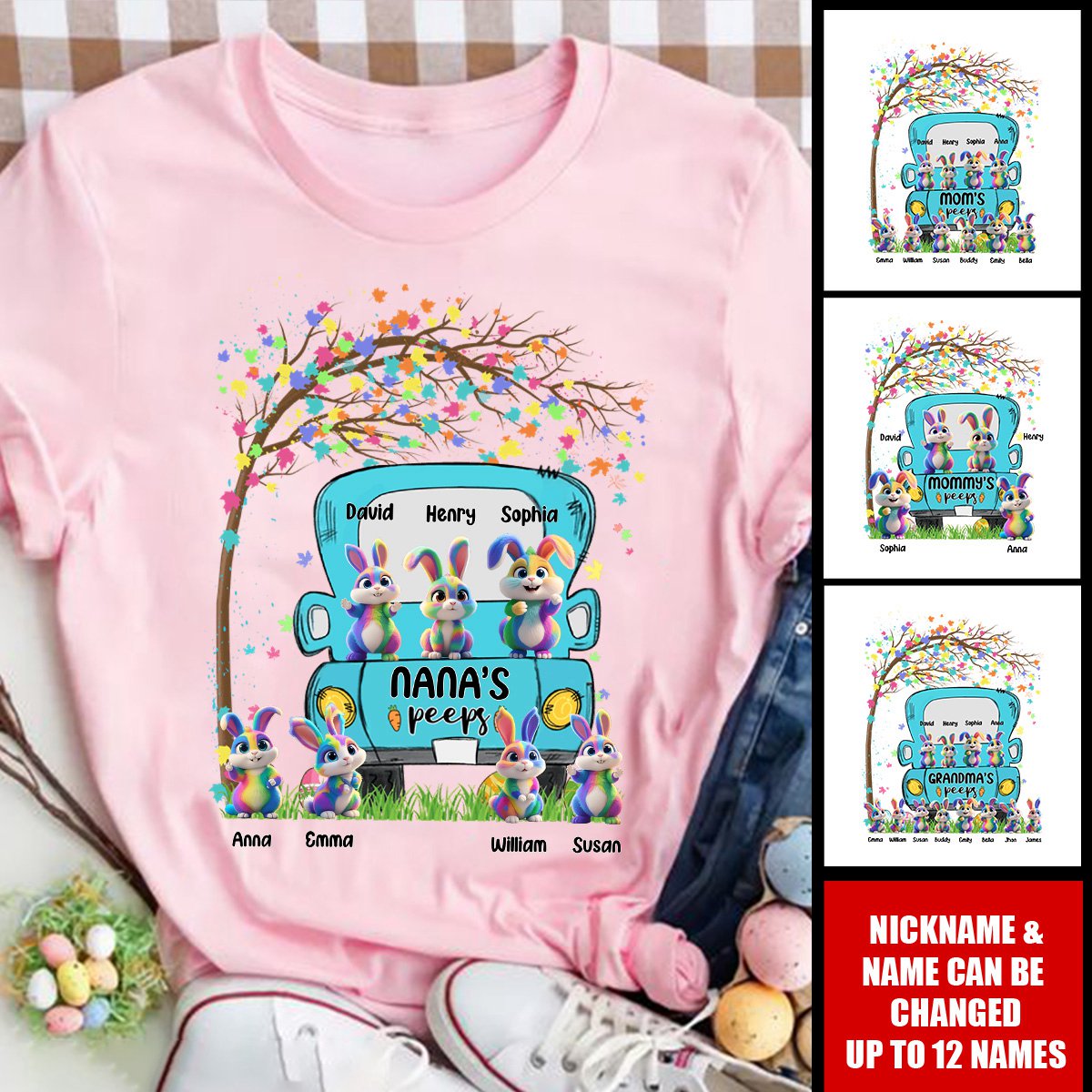 Personalized Grandma's Mom's Custom Grandkids Name Easter Day T-shirt