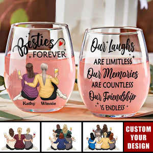 Countless Memories Our Friendship Is Endless Besties - Personalized Stemless Wine Glass