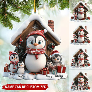 Cute Penguin With Kids Personalized Christmas Ornament