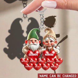 3D Effect Dwarf Grandma Grandpa Mom Dad With Heart Kids Personalized Acrylic Keychain