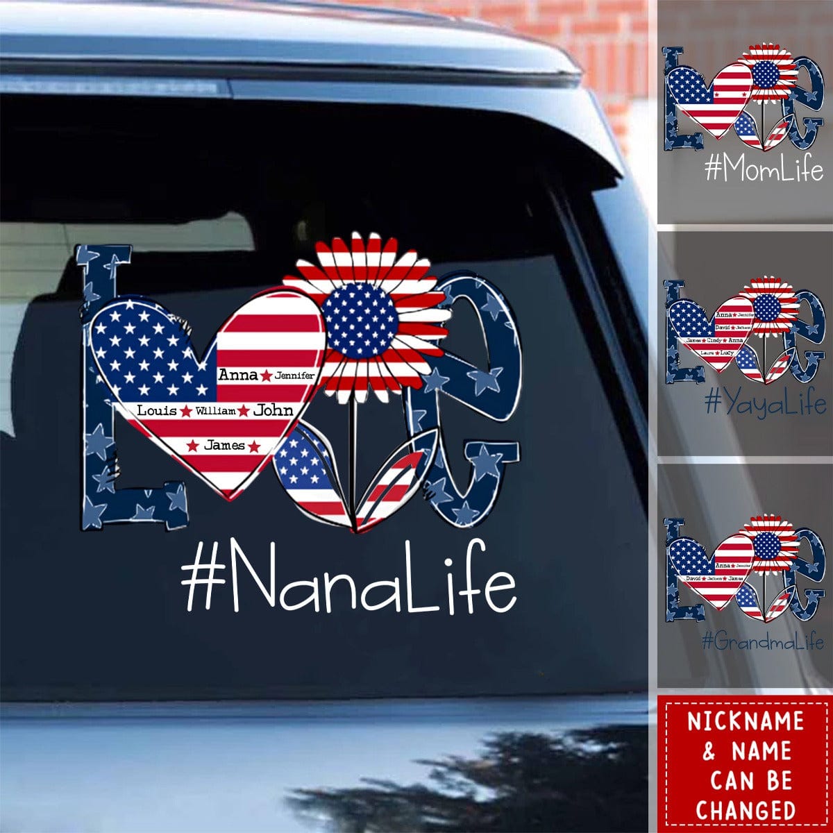 Love Grandma Life With Grandkids Heart Flag Sunflower Personalized Decal