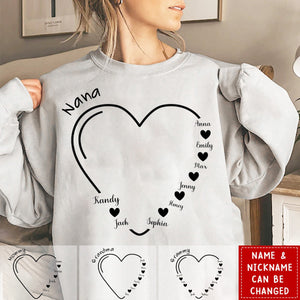 Grandma Mom Heart with grandchildren names Personalized Sweatshirt