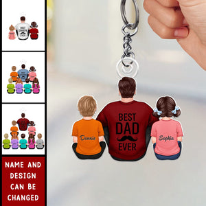 Best Papa Dad Grandpa Ever Sitting With Kids - Personalized Acrylic Keychain