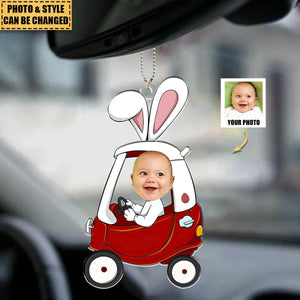 Custom Funny Face Bunny Easter Car Gift - Personalized Photo Easter Car Ornament