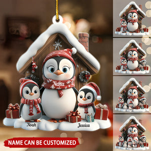 Cute Penguin With Kids Personalized Christmas Ornament