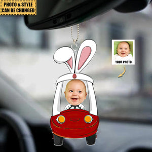 Custom Photo Funny Face Bunny Easter Car Gift - Personalized Easter Car Ornament