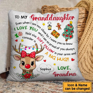 Personalized Grandkids Little Cute Reindeer Pillow