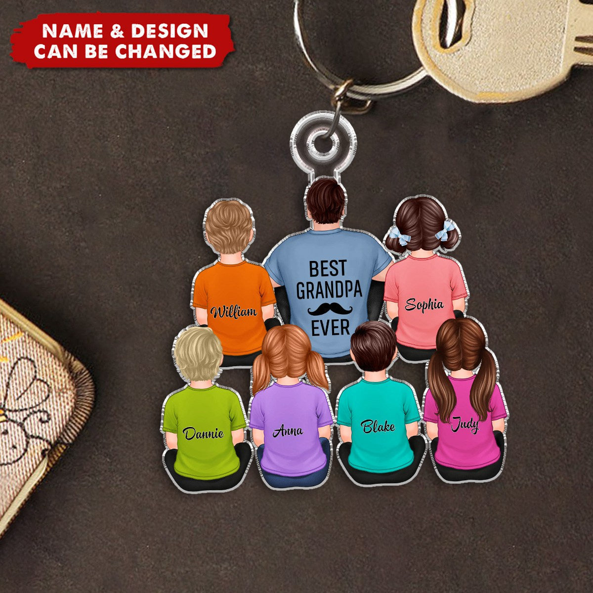 Best Papa Dad Grandpa Ever Sitting With Kids - Personalized Acrylic Keychain