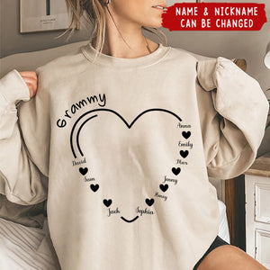 Grandma Mom Heart with grandchildren names Personalized Sweatshirt