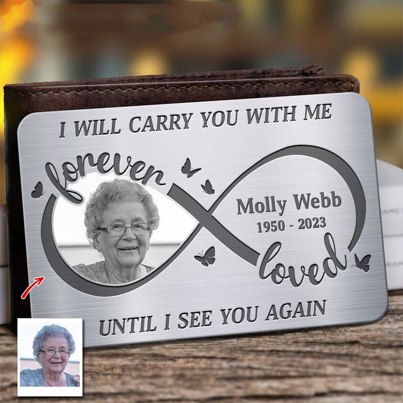 Personalized Memorial Custom Photo, Forever Loved Infinity Butterfly Wallet Card