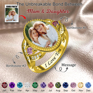 Cutsom Photo With Birthstone Personalized Ring, Gift For Mom/Grandma