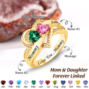 Love Forever Custom Heart Birthstone Personalized Ring, Gift For Grandma/Mom