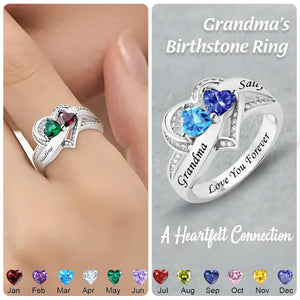 Love Forever Custom Heart Birthstone Personalized Ring, Gift For Grandma/Mom