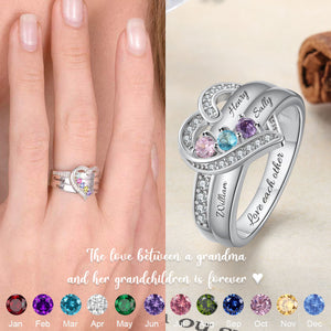 Heart Design Engraved 1-6 Birthstones and Names Personalized Ring, Gift For Mother Grandma