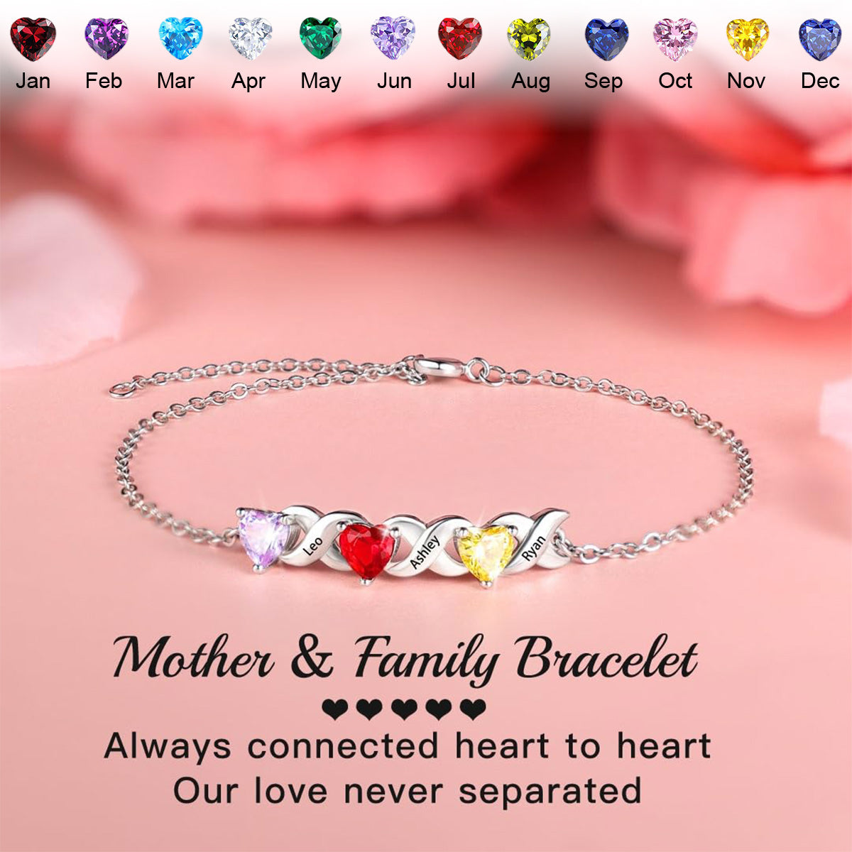 Engraved Name Custom Heart Birthstone DNA Bracelet, Gift For Mom Grandma