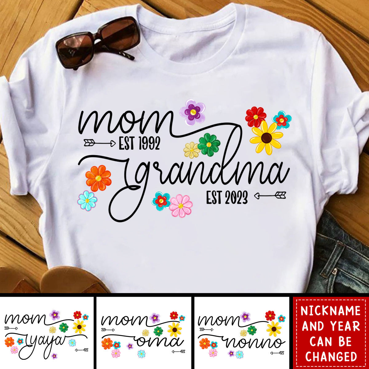 Mom Grandma Est Flower Color With Grandkids Mothers Day Gift T-Shirt