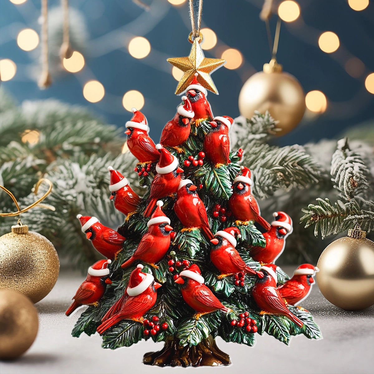 2024 New Release Acrylic Ornament - Cardinal Christmas Tree