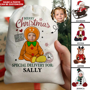 Custom Photo Merry Christmas Special Delivery Kids Parents - Personalized Favor Bag