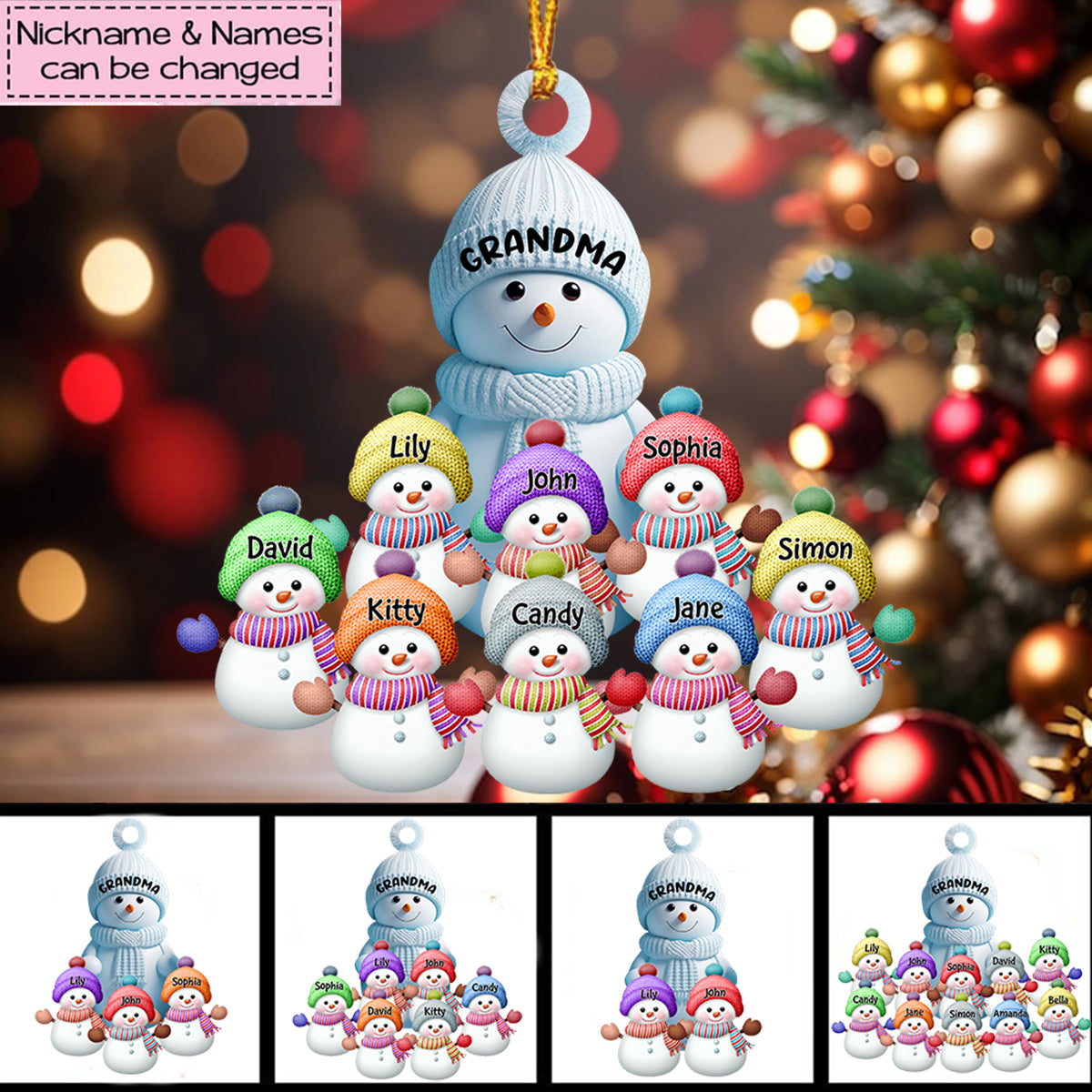 Christmas Snowman Grandma Mom With Grandkids Personalized Acrylic Ornament