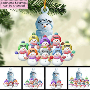 Christmas Snowman Grandma Mom With Grandkids Personalized Acrylic Ornament