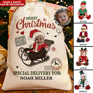 Custom Photo Merry Christmas Special Delivery Kids Parents - Personalized Favor Bag