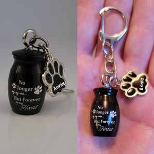 Pet Memorial Ashes Urn With Paw Print Personalized Keychain, Clasp Closure Keepsake