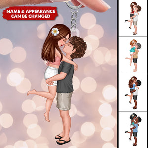 Doll Couple Kissing Hugging - Summer Vaction Beach Couple - Personalized Keychain