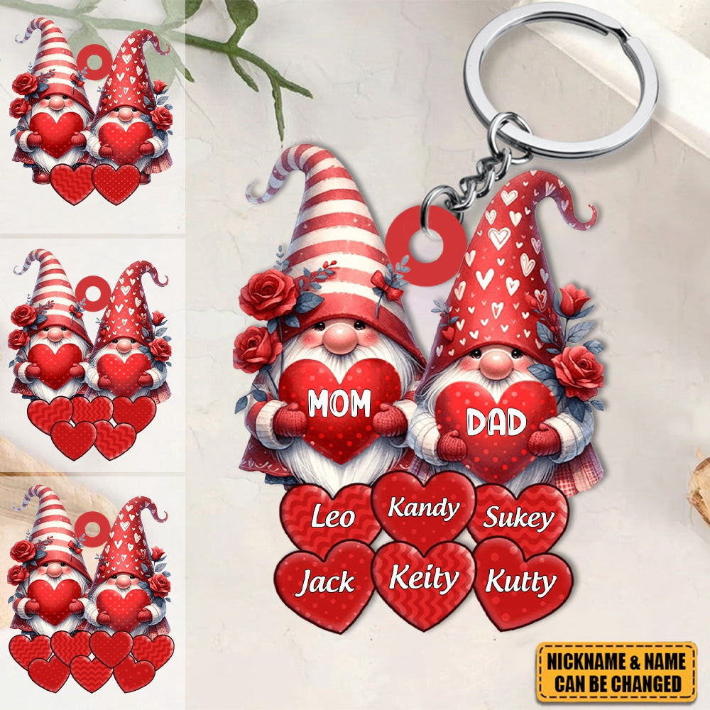 Valentine Red Couple Dwarf Nana Papa Mom Dad Sweet Heart Kids Personalized Keychain