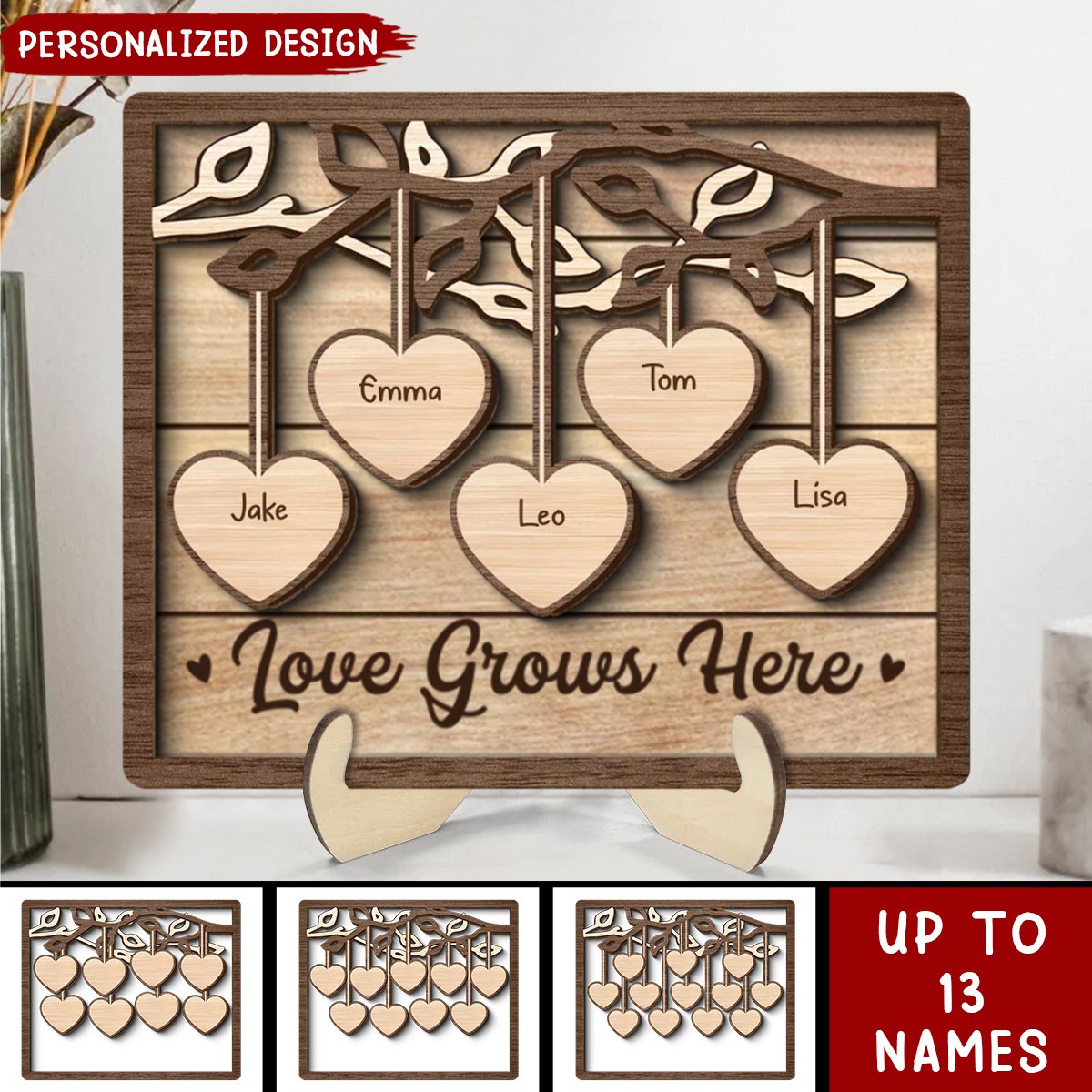 Personalised keepsake gift, hanging hearts engraved with family