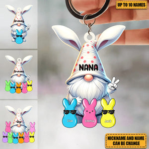 Bunny Nana Grandma Easter Dwarf With Little Grandkids Personalized Acrylic Keychain