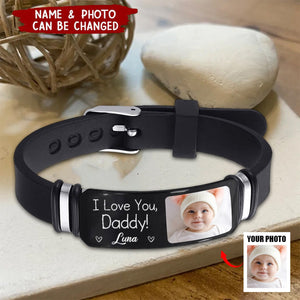 Custom I Love You Daddy Father's Day Gift - Personalized Photo Engraved Bracelet