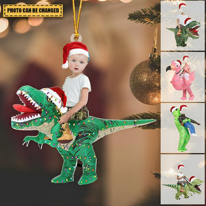Cute Kid Xmas Dinosaur  Flamingo Alien - Personalized Acrylic Photo Ornament