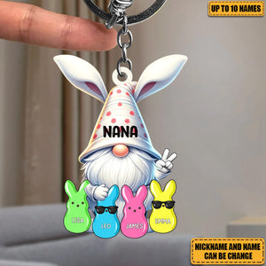 Bunny Nana Grandma Easter Dwarf With Little Grandkids Personalized Acrylic Keychain