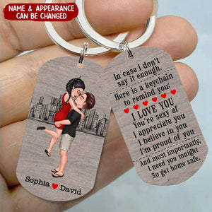 Doll Couple Kissing Hugging - Personalized Stainless Steel Keychain