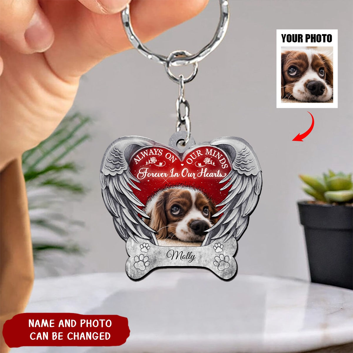 Personalized Memorial Dog Always On Our Minds Forever In Our Hearts Keychain