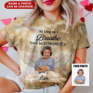 Sparkling Memorial Upload Photo Angel Wings, A Big Piece Of My Heart Lives In Heaven Personalized 3D T-shirt