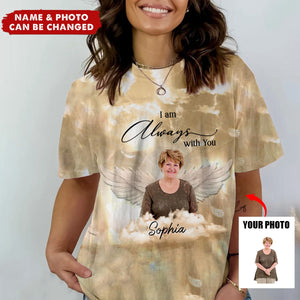 Sparkling Memorial Upload Photo Angel Wings, A Big Piece Of My Heart Lives In Heaven Personalized 3D T-shirt