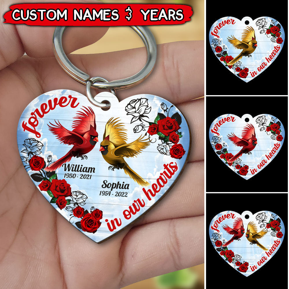 Forever In Our Hearts Rose Heart Heaven Cardinal Bird Custom Memorial Gift Acrylic Keychain