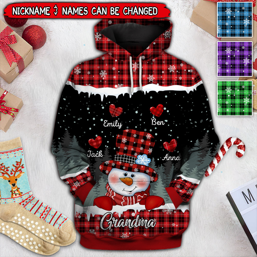 Christmas Night Snowman Nana Mom Sweet Heart Kids Personalized 3D Hoodie