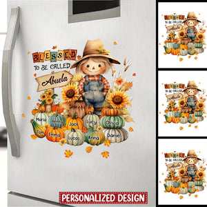 Fall Season Decal - Personalized Cute Scarecrow Grandma With Pumpkin Kids