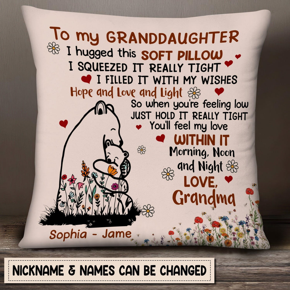 Personalized Bear To My Granddaughter Hug This Pillow - WEASTS